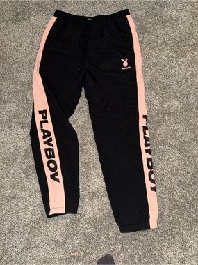 PLAYBOY Black and Pink Logo Jogger Pants
